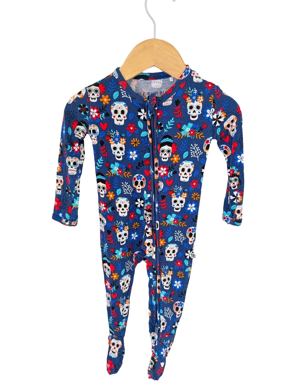 Little Bum Bums Navy Skull & Floral Footed Pajamas Bamboo 6-9 Months